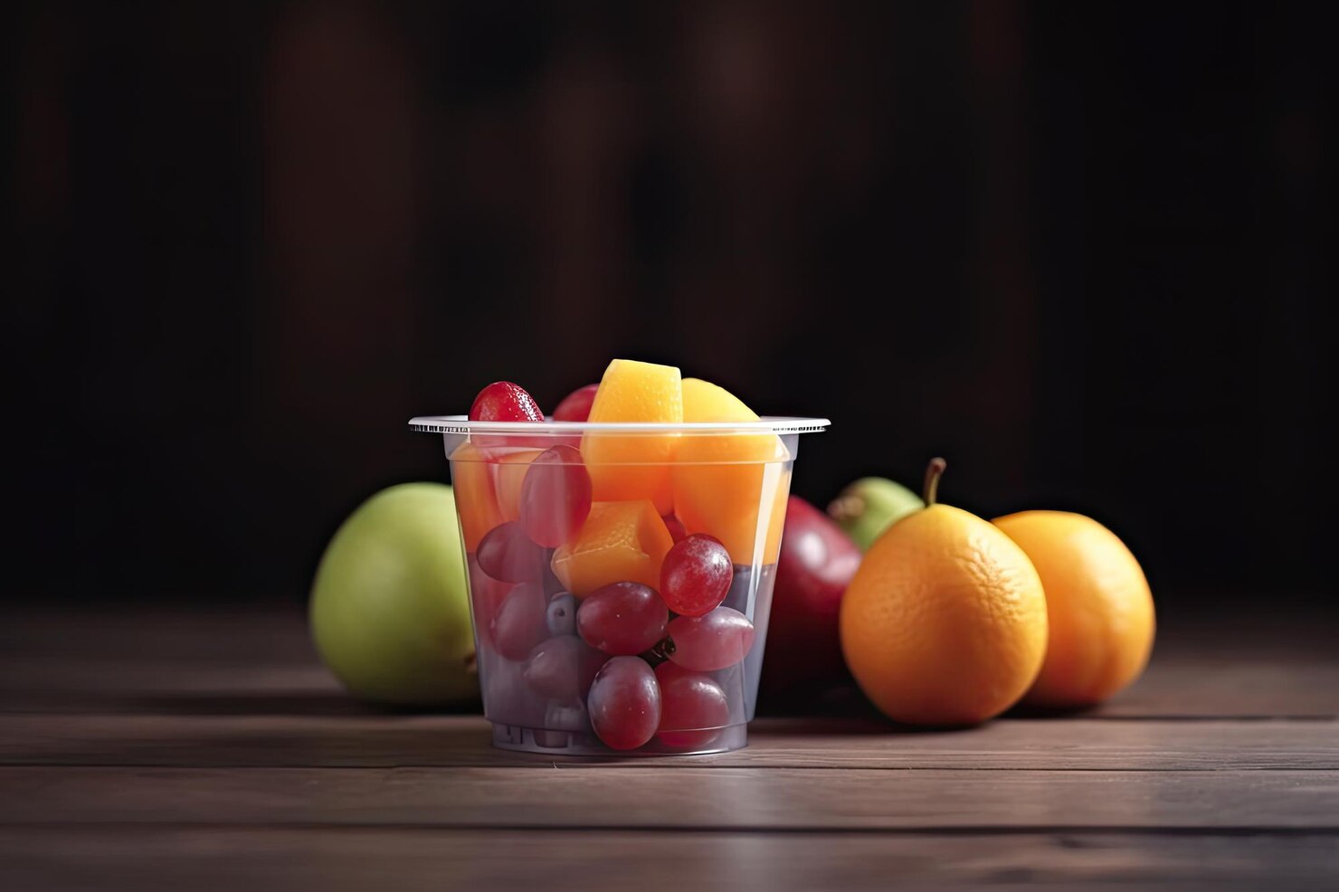 fresh fruit salad plastic bowl summer ai generative 123827 24199